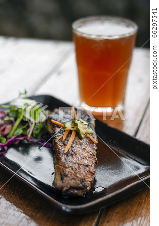 marinated grilled barbecue pork rib with salad marinated grilled barbecue pork rib with salad 66297541