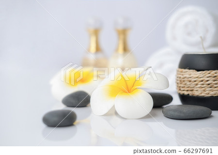 Spa background with spa accessories on white background. 66297691