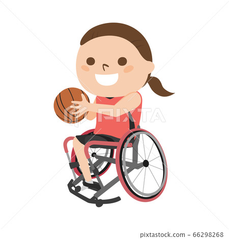 Illustration of a wheelchair basketball player. A young woman playing with a smile. Illustration of a wheelchair basketball player. A young woman playing with a smile. 66298268