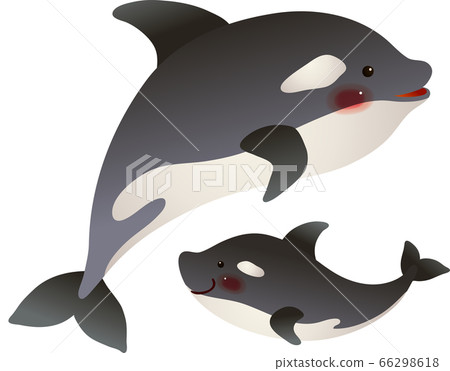 Illustration of whale parent and child swimming friendly 66298618