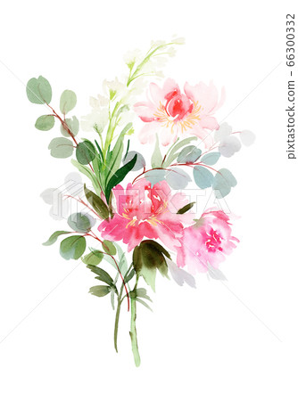 Greeting card with watercolor flowers handmade. 66300332