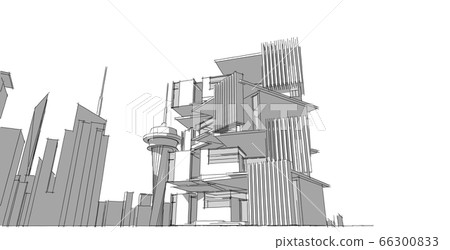 Modern architecture wireframe, Abstract Modern architecture wireframe, Abstract 66300833
