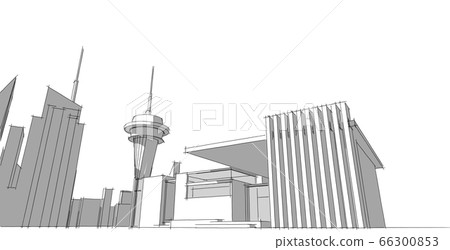 Modern architecture wireframe, Abstract Modern architecture wireframe, Abstract 66300853