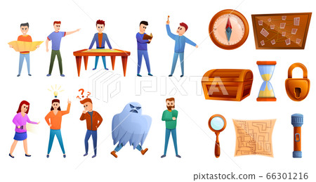 Quest game icons set, cartoon style 66301216