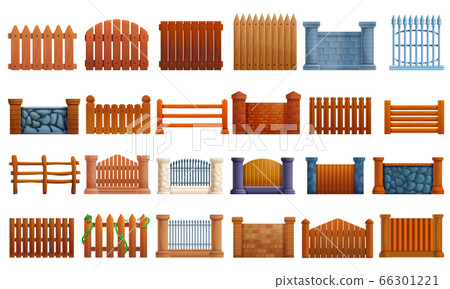 Fence icons set, cartoon style 66301221