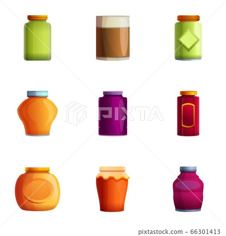 Conserved jar icon set, cartoon style 66301413