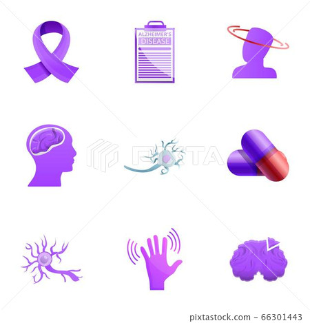 Alzheimer disease problem icon set, cartoon style Alzheimer disease problem icon set, cartoon style 66301443