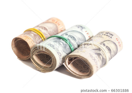 Rolls of Indian rupees isolated on white Rolls of Indian rupees isolated on white 66301886