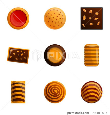 Sugar biscuit icon set, cartoon style 66301893