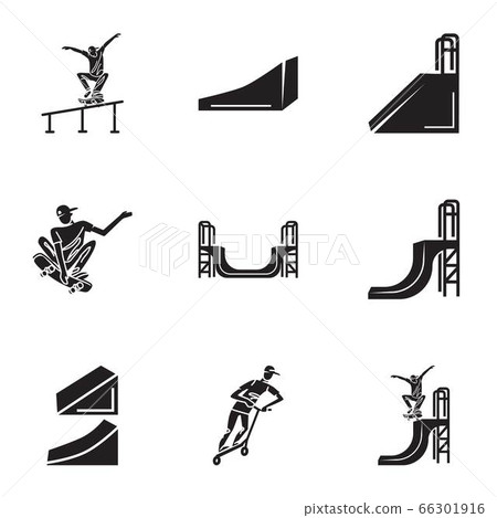 Urban skate park icon set, simple style 66301916