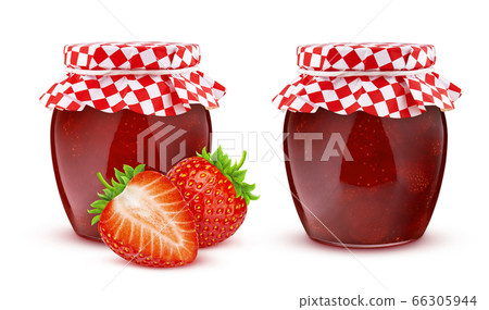 Jar of strawberry fruit jam isolated on white background Jar of strawberry fruit jam isolated on white background 66305944