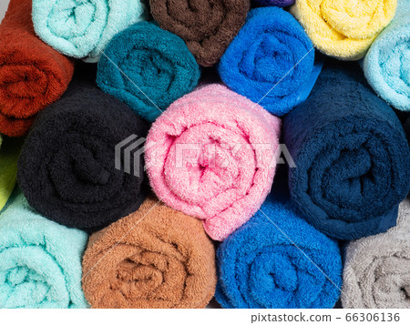 closeup set of colored towels closeup set of colored towels 66306136