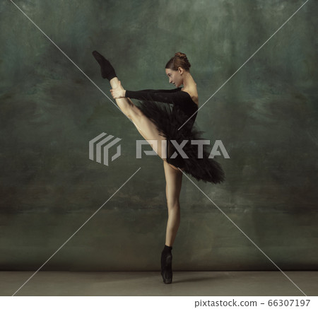 Young graceful tender ballerina on dark studio background Young graceful tender ballerina on dark studio background 66307197