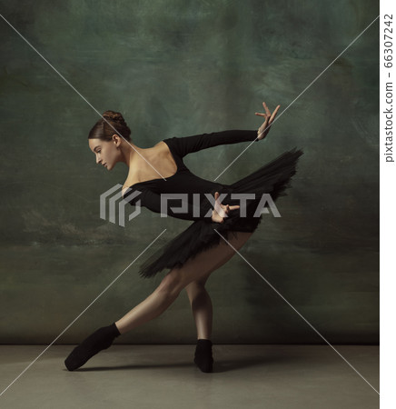 Young graceful tender ballerina on dark studio background Young graceful tender ballerina on dark studio background 66307242