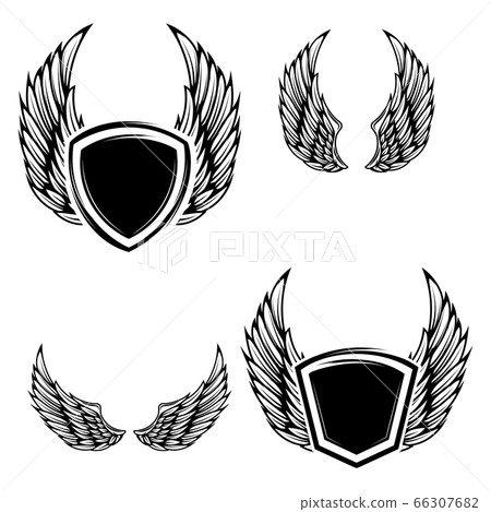 Set of the emblems with wings. Design elements for emblem, badge. Vector illustration. Set of the emblems with wings. Design elements for emblem, badge. Vector illustration. 66307682