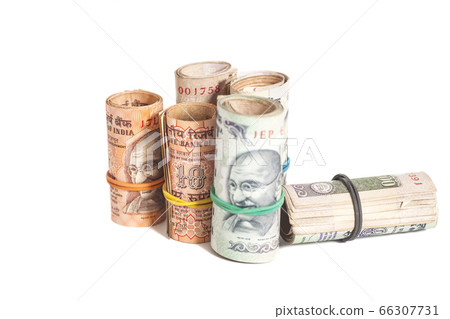Rolls of Indian rupees isolated on white Rolls of Indian rupees isolated on white 66307731