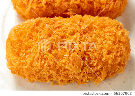 Bales-shaped cream croquette placed on a plate. Bales-shaped cream croquette placed on a plate. 66307908