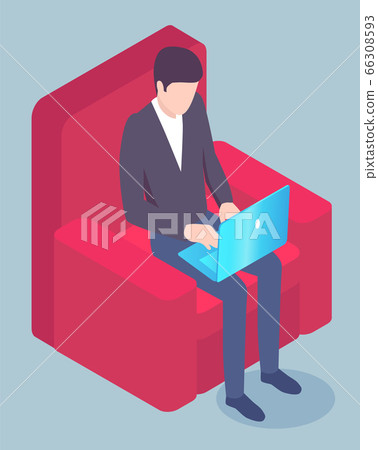 Freelancer or Businessman with Laptop in Armchair 66308593