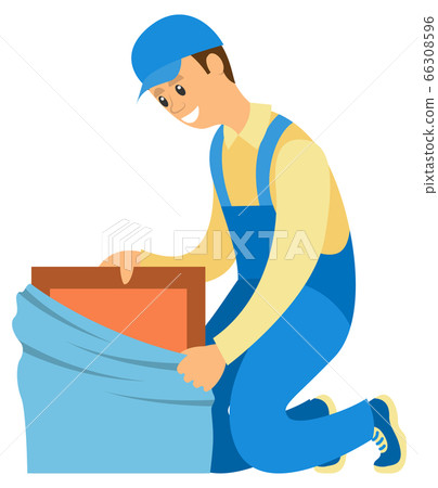 Delivery Worker Man Unpacking Box Vector Image 66308596