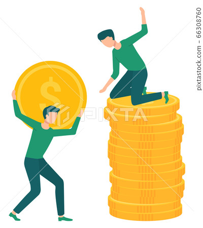 Investment Growth, Man on Stack on Coins Vector Investment Growth, Man on Stack on Coins Vector 66308760