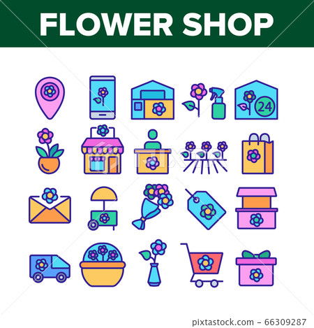 Flower Shop Boutique Collection Icons Set Vector - Stock Illustration ...