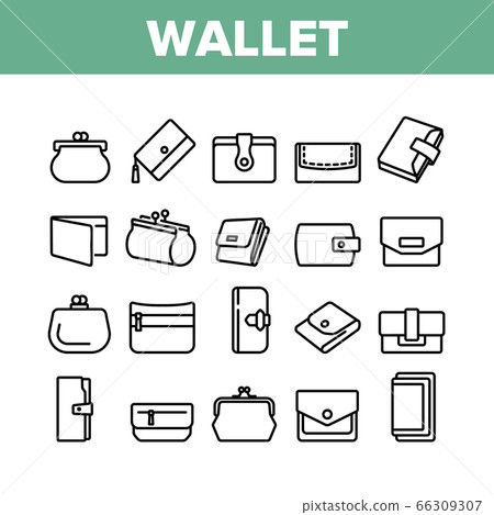 Wallet Accessory Cash Collection Icons Set Vector - Stock Illustration ...