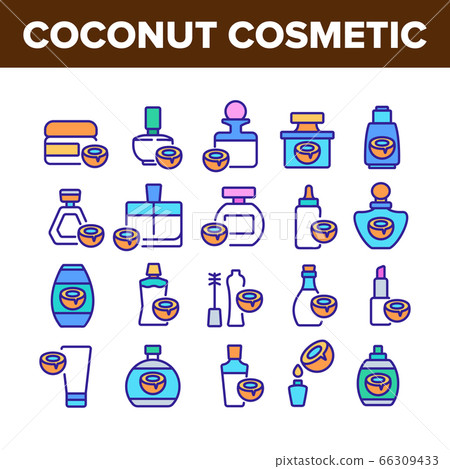 Coconut Cosmetic Pack Collection Icons Set Vector 66309433