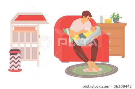 Parent and Newborn at Home, Fatherhood Vector 66309442