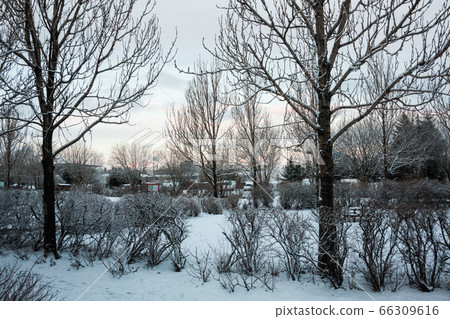 Reykjavik city hostel outside view of ice during winter Reykjavik city hostel outside view of ice during winter 66309616