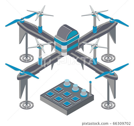 Quadcopter and Remote Controller, Drone Vector Quadcopter and Remote Controller, Drone Vector 66309702