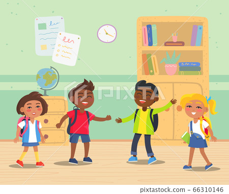 Primary School Kids with Backpacks in Classroom 66310146