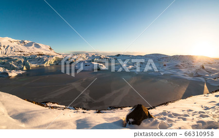 Svinafellsjokull glacier view during winter snow in Iceland 66310958