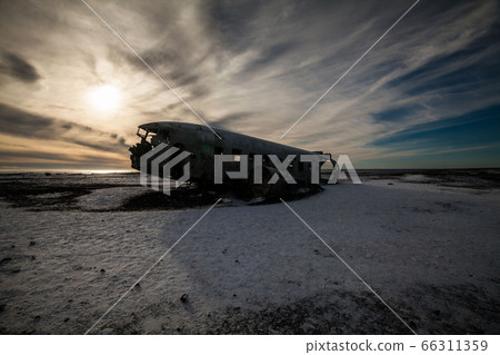 Solheimasandur the plane wreck view during winter snow Solheimasandur the plane wreck view during winter snow 66311359