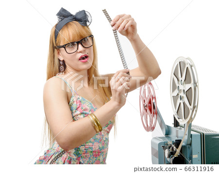 sexy pin-up girl with film reel and vintage sexy pin-up girl with film reel and vintage 66311916