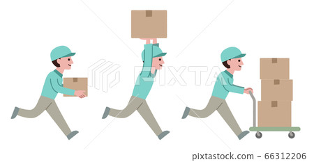 Comical deliveryman carrying luggage Comical deliveryman carrying luggage 66312206