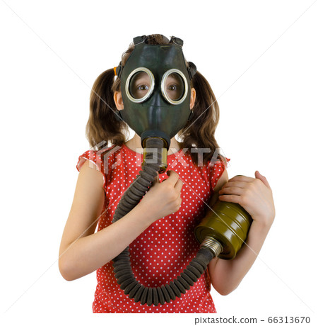 little girl in gas mask on white background little girl in gas mask on white background 66313670