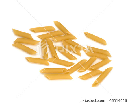Italy dry raw pasta penne rigate. Closeup on white background 66314926