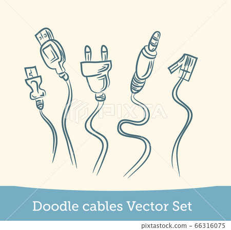 doodle cable set isolated on white background.... - Stock Illustration ...