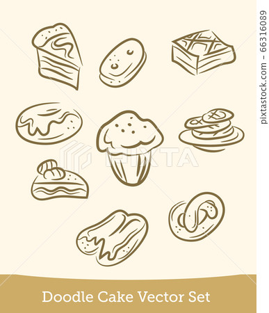 doodle cake set isolated on white background. Vector 66316089