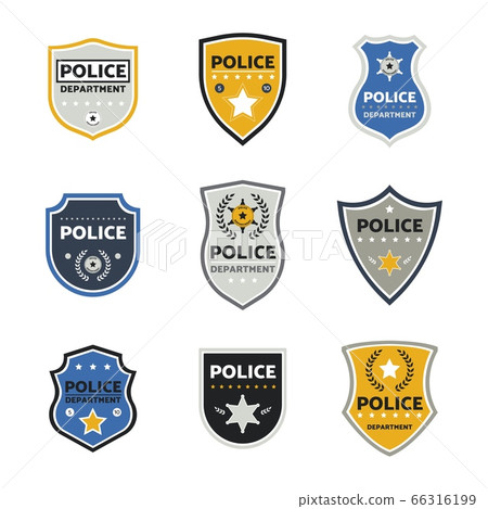 Cartoon police badge set isolated on white... - Stock Illustration  [66316199] - PIXTA