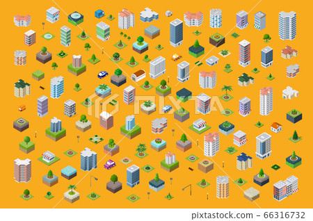Set of the landscape of industrial objects plant, factories, parking lots and warehouses 66316732