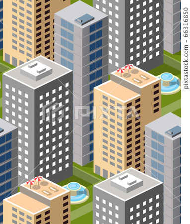 Urban isometric area with building cars and streets. Seamless urban repeating pattern 3d illustration Urban isometric area with building cars and streets. Seamless urban repeating pattern 3d illustration 66316850