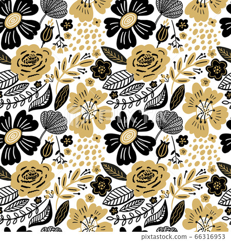 Vector floral seamless pattern gold and black... - Stock Illustration ...
