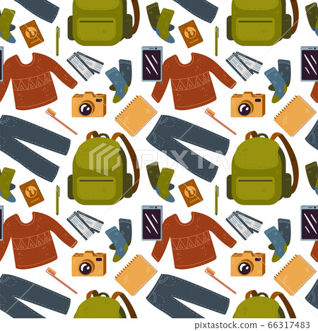 Vector pattern for backpacker, forest, mountain, tourist travel, vacation. Vector pattern for backpacker, forest, mountain, tourist travel, vacation. 66317483