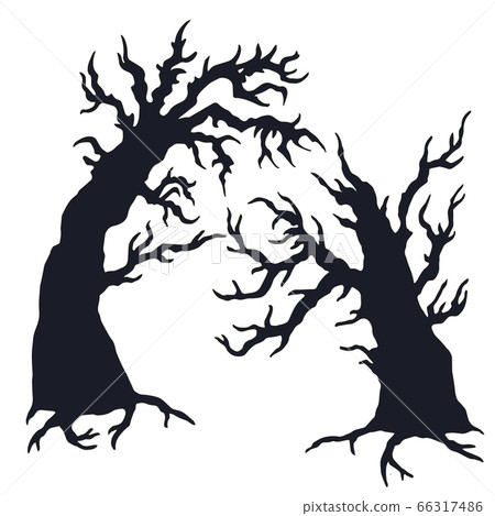 Set of vector silhouette spooky halloween trees 66317486