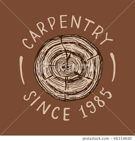 Cross section of the tree. Wood label for Workshop or signboards. Vintage logo, Badge for typography 66319680
