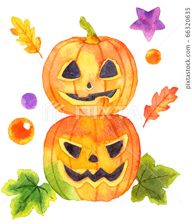 Watercolor_Jack O'lanterns垂直並排裝飾 66320635