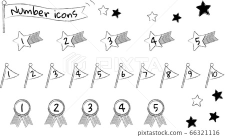 手繪時尚數字圖標標誌，星星，獎牌 66321116