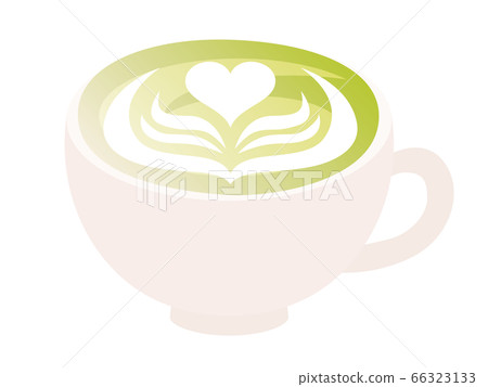 抹茶拿鐵咖啡與心形圖案的插圖 66323133