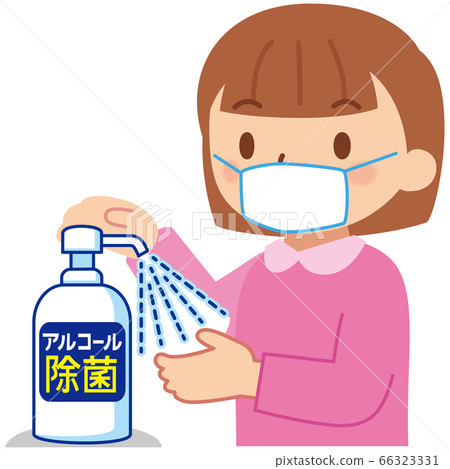 Girl using disinfectant Girl using disinfectant 66323331